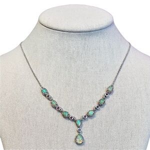 GORGEOUS Genuine Ethiopian Opal Ruby Drop Platinum Over Sterling Silver Necklace